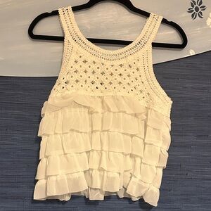 POL White Crochet Ruffle Tank Top